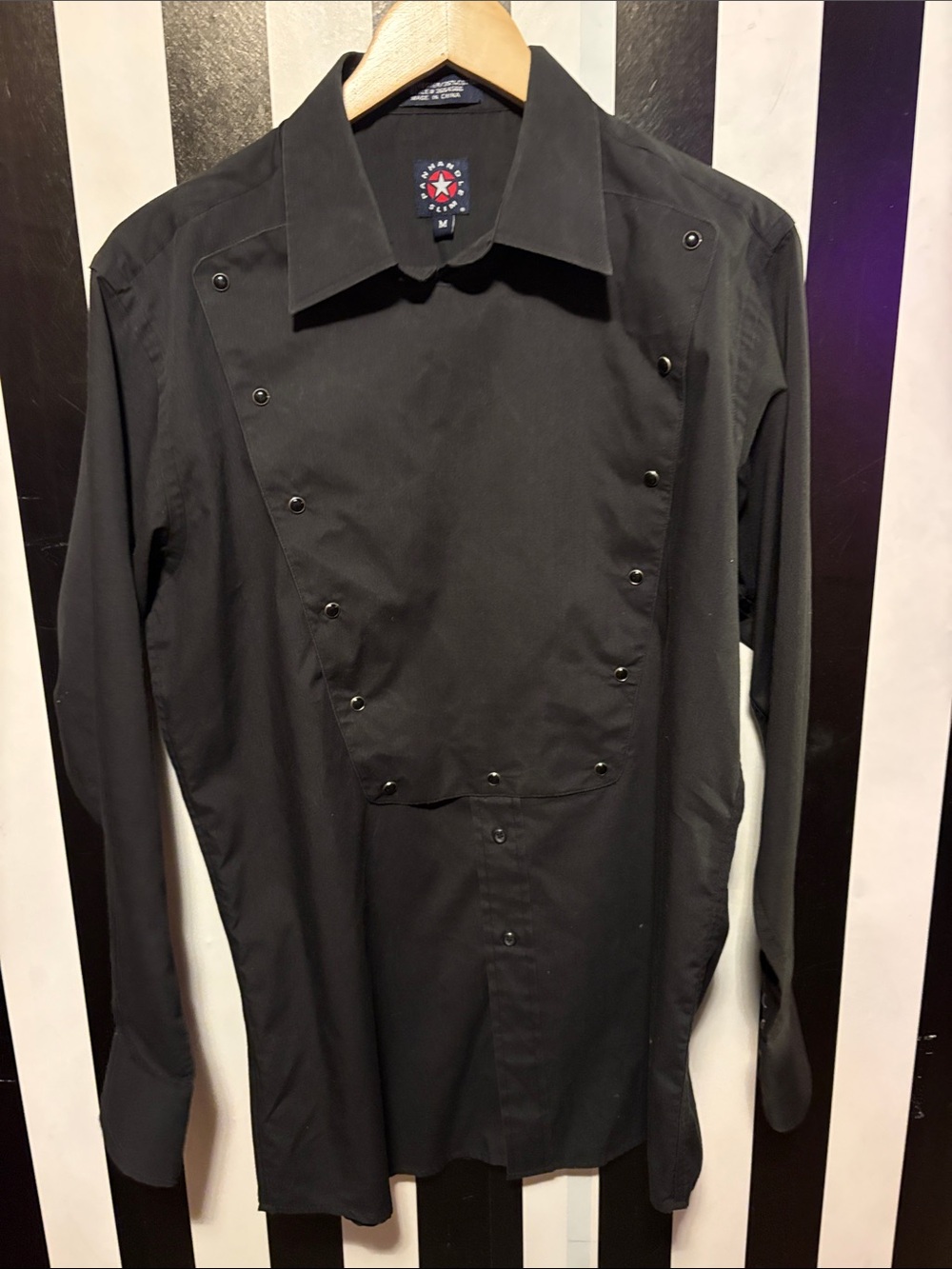 Panhandle Slim Black Men's Dress Shirt Pearl Snap Bib Front Detail Size Medium - Picture 8 of 14